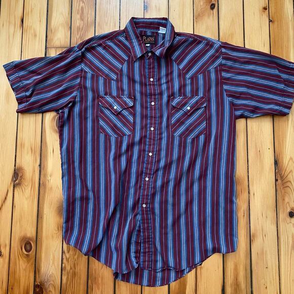 Vintage 1980s Plains Western Wear Pearl Snap Button Up Short Sleeve Shirt L - Picture 1 of 4